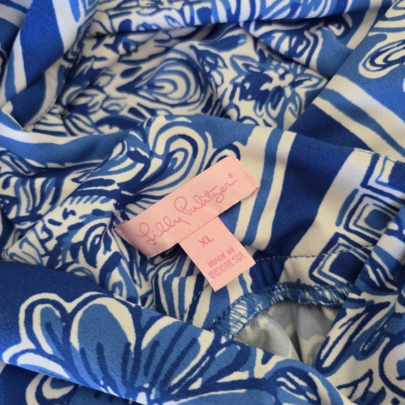 Lilly Pulitzer Blue White Drawstring Waist Miraflora Maxi Dress, XL - Picture 11 of 13